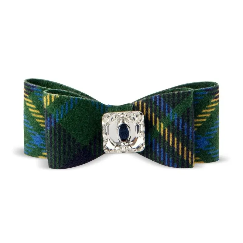 Scotty Big Bow Dog Hair Bow by Susan Lanci - Forest Plaid Teacup