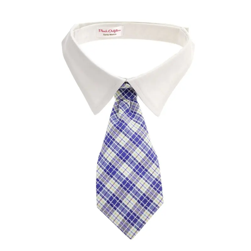 Pooch Outfitters Kevin Dog Shirt Collar and Tie  - Blue Plaid X-Small