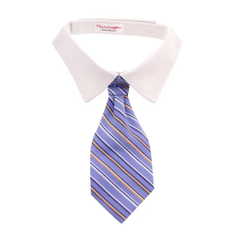 Pooch Outfitters Kyle Dog Shirt Collar and Tie  - Blue Striped X-Small