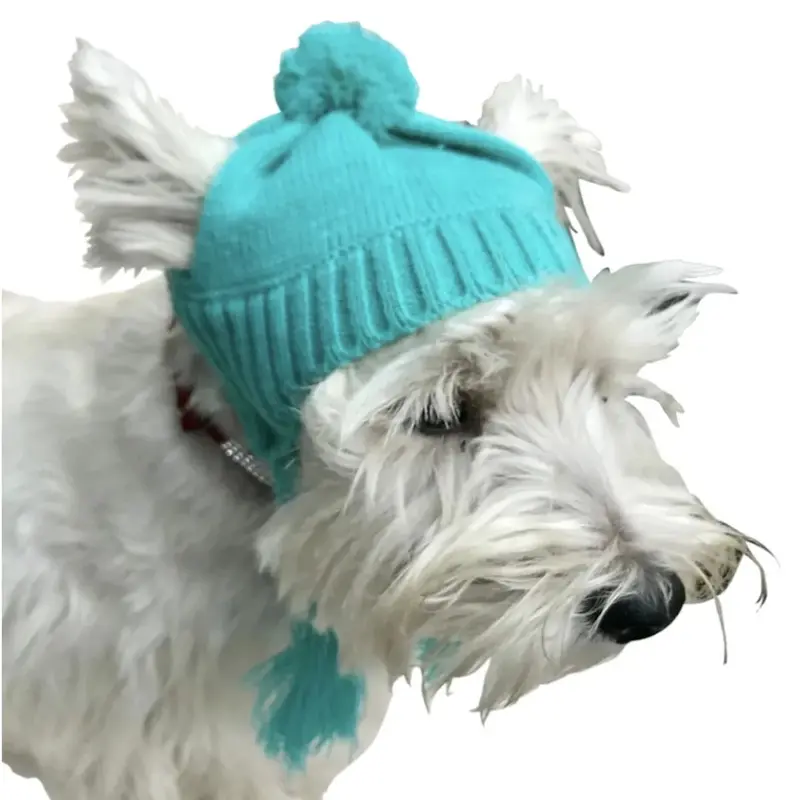 The Dog Squad Scottish Cable Knit Dog Hat Only - Light Turquoise XX-Small/X-Small