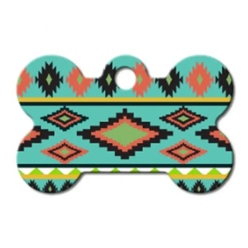 Aztec Bone Small Engravable Pet I.D. Tag - Blue Multicolored