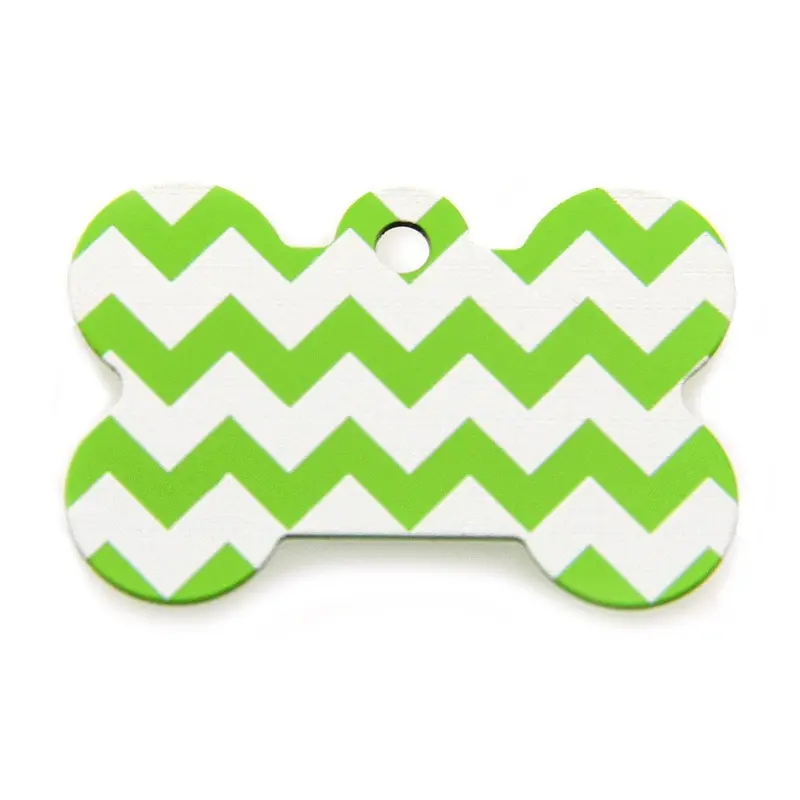 Chevron Bone Large Engravable Pet I.D. Tag - Green