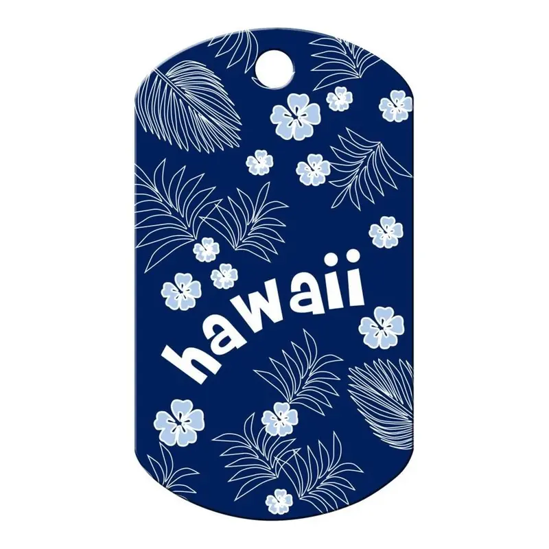 Hawaii Large Military Engravable Pet I.D. Tag - Blue Hibiscus