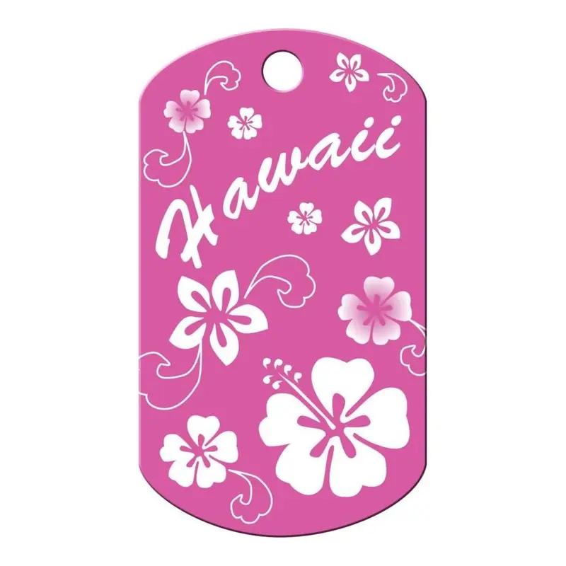 Hawaii Large Military Engravable Pet I.D. Tag - Pink Hibiscus