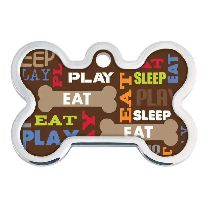 Raised Edge Bone Large Engravable Pet I.D. Tag - Eat Sleep Play