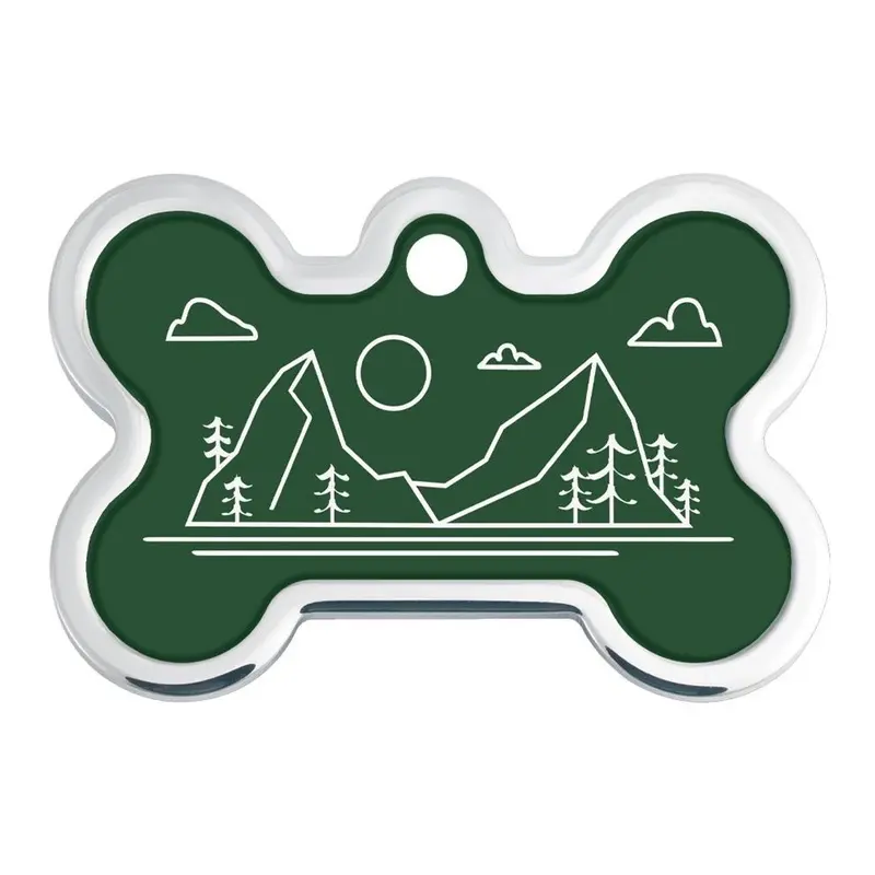 Raised Edge Bone Large Engravable Pet I.D. Tag - Mountains Line Art