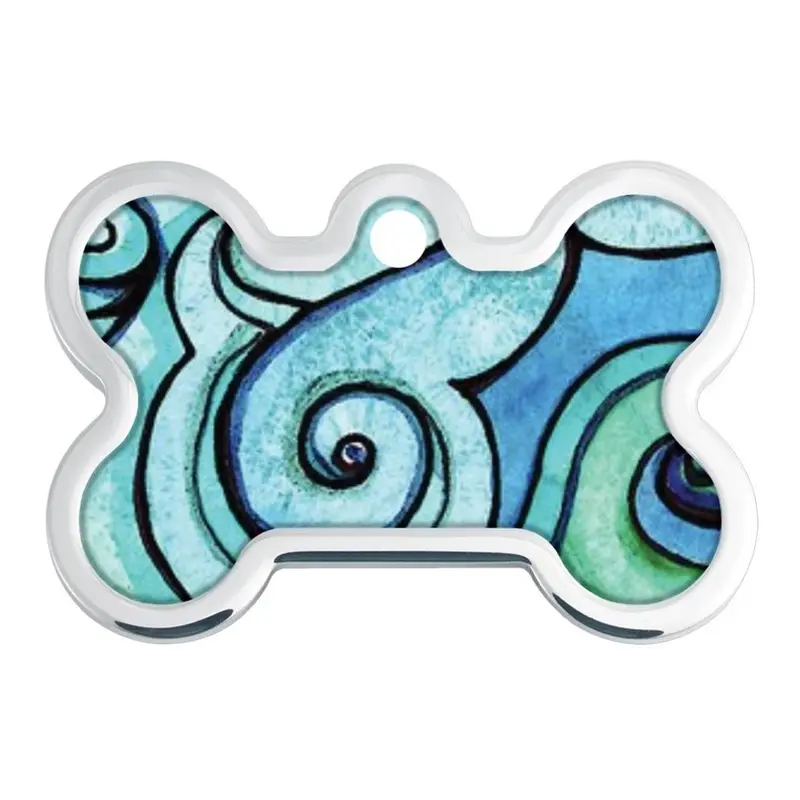 Raised Edge Bone Large Engravable Pet I.D. Tag - Ocean Wave Stained Glass