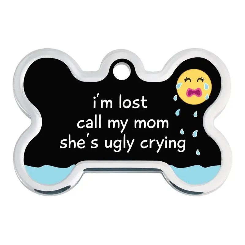 Raised Edge Bone Large Engravable Pet I.D. Tag - Ugly Crying