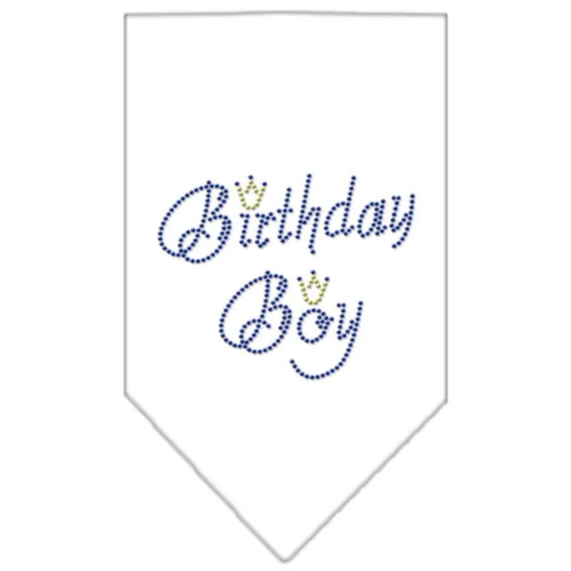 Birthday Boy Rhinestone Dog Bandana - White Small