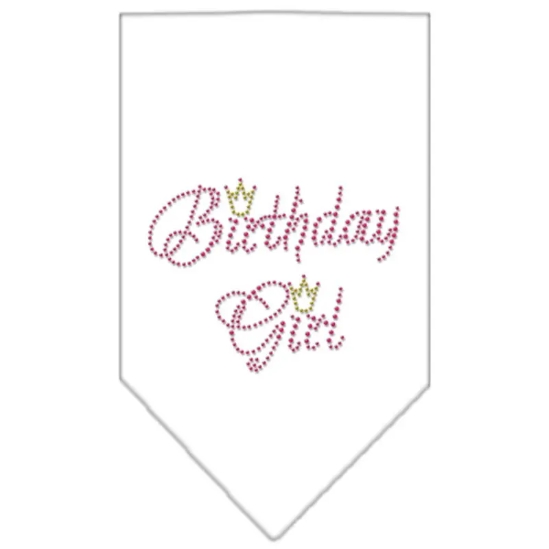 Birthday Girl Rhinestone Dog Bandana - White Small