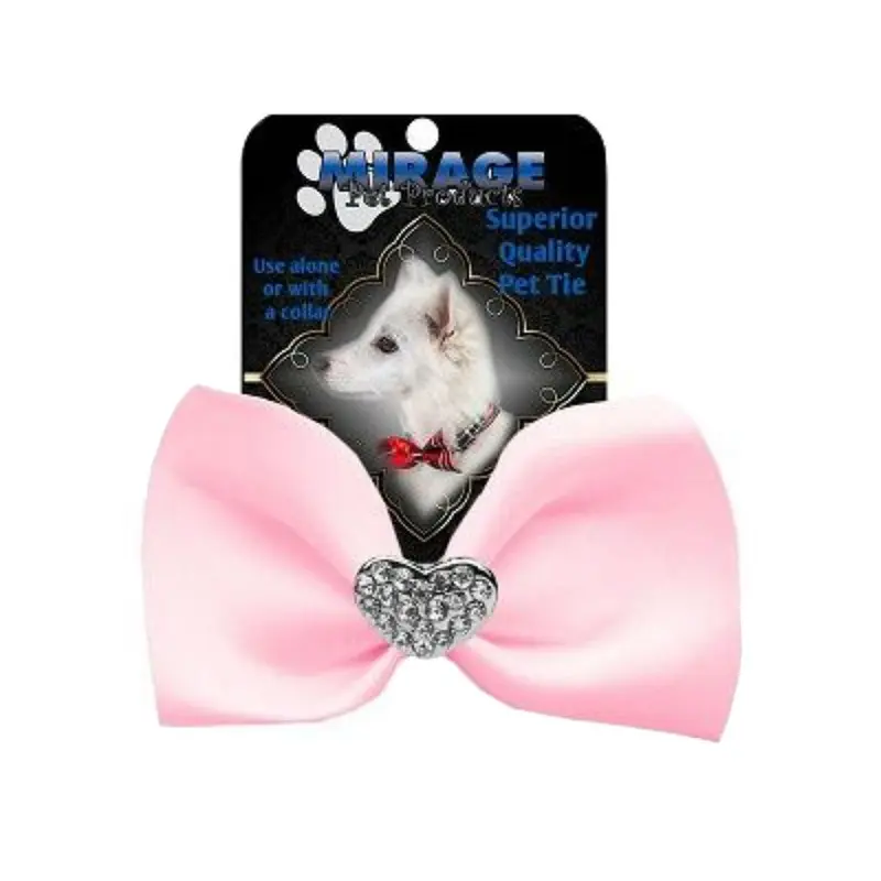 Mirage Clear Crystal Heart Chipper Dog Bow Tie - Light Pink