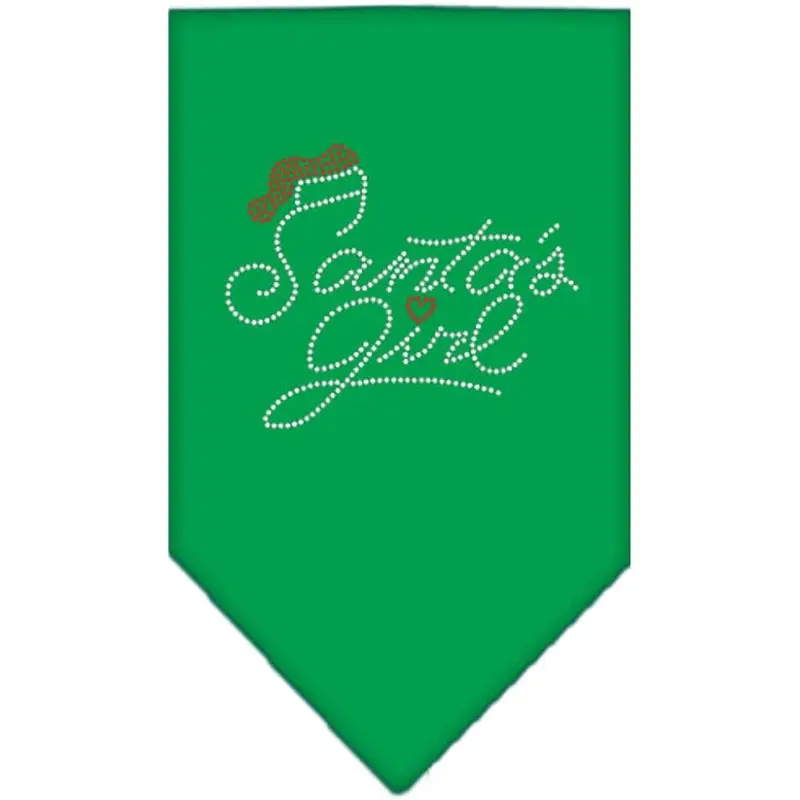 Mirage Santa's Girl Rhinestone Dog Bandana - Green Large
