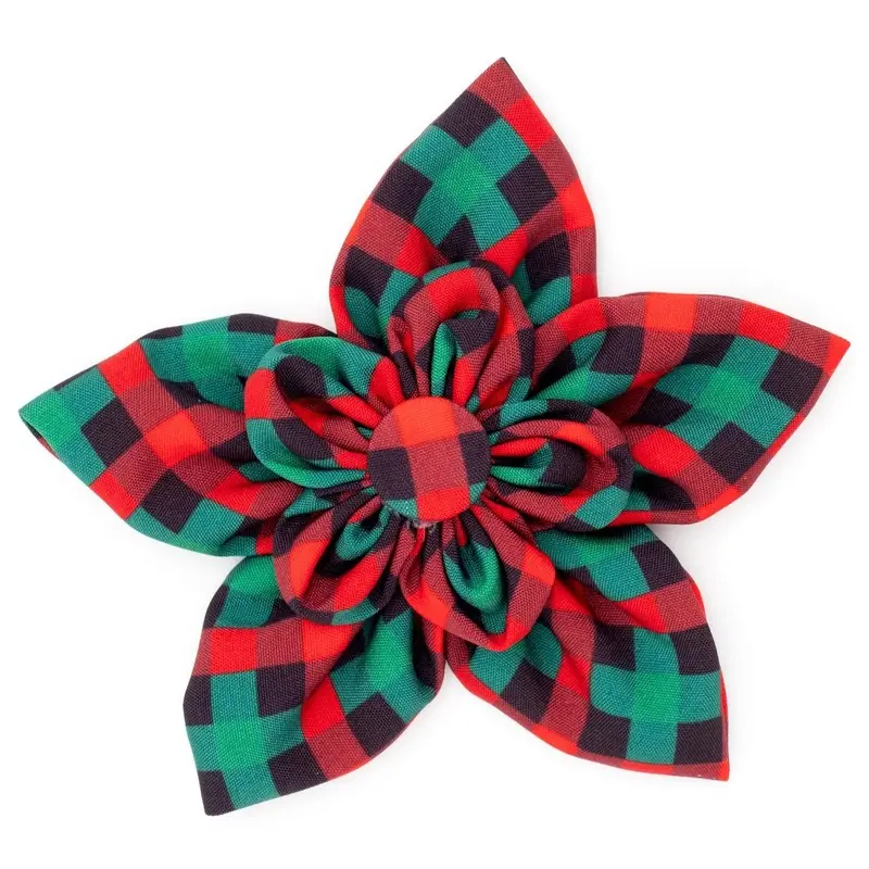 Worthy Dog Holiday Check Dog and Cat Flower Collar Attachment Small