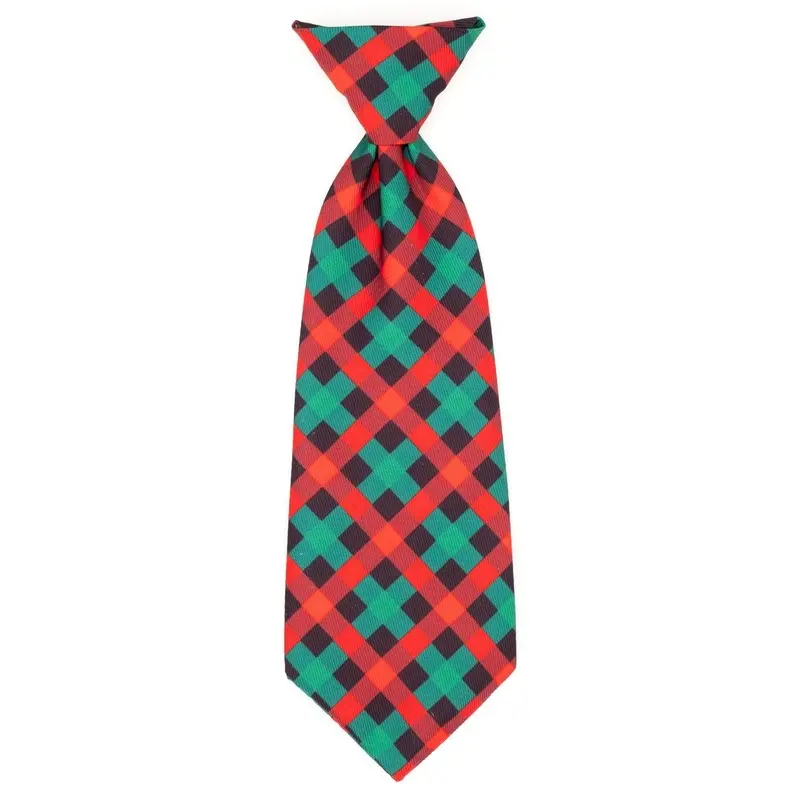 Worthy Dog Holiday Check Dog and Cat Long Neck Tie Collar Attachment Small