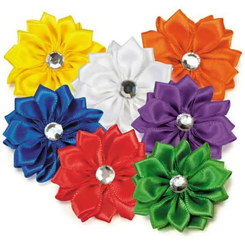 Aria Rhinestone Rainbow Dog Bows - Flower Buds