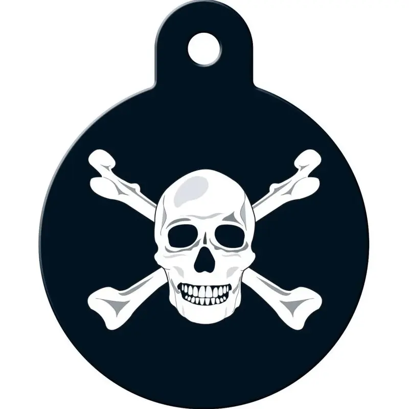 Circle Large Engravable Pet I.D. Tag - Skull & Crossbones