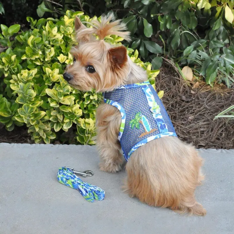 Cool Mesh Dog Harness with Leash by Doggie Design - Surfboard Blue and Green X-Small