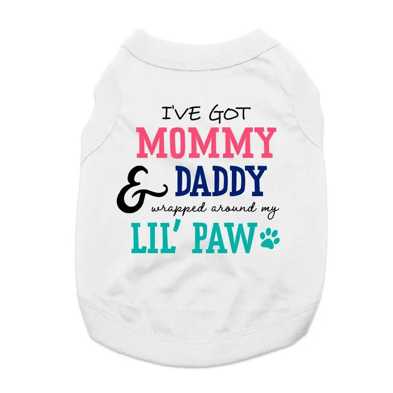 I've Got Mommy & Daddy Wrapped Around My Lil' Paw Dog Shirt - White X-Small - Out of Stock!