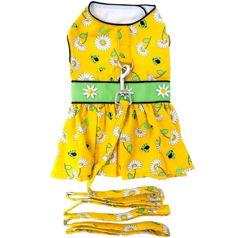 Ladybugs and Daisies Dog Harness Dress with Leash by Doggie Design X-Small