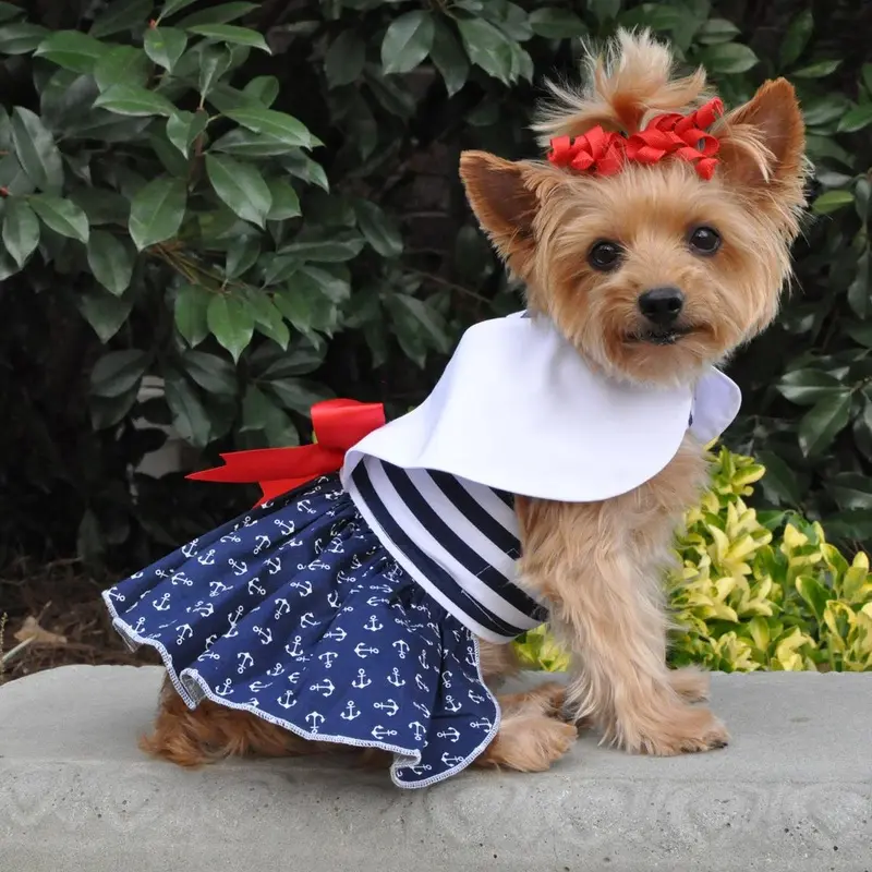 Nautical Dog Dress with Matching Leash by Doggie Design X-Small - Out of Stock!