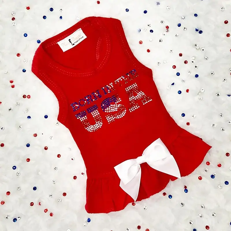 Hello Doggie Born in the USA Dog Dress - Red XX-Small