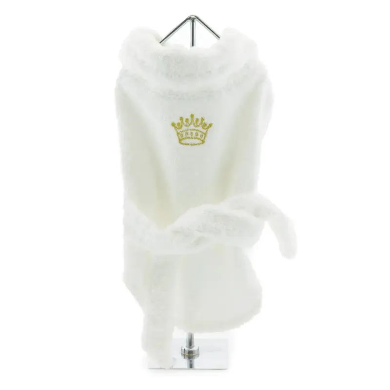 White Gold Crown Cotton Dog Bathrobe by Doggie Design X-Small