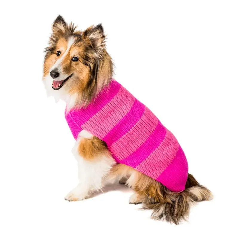 Chilly Dog Handmade Alpaca Stripe Dog Sweater - Pink on Pink XX-Small