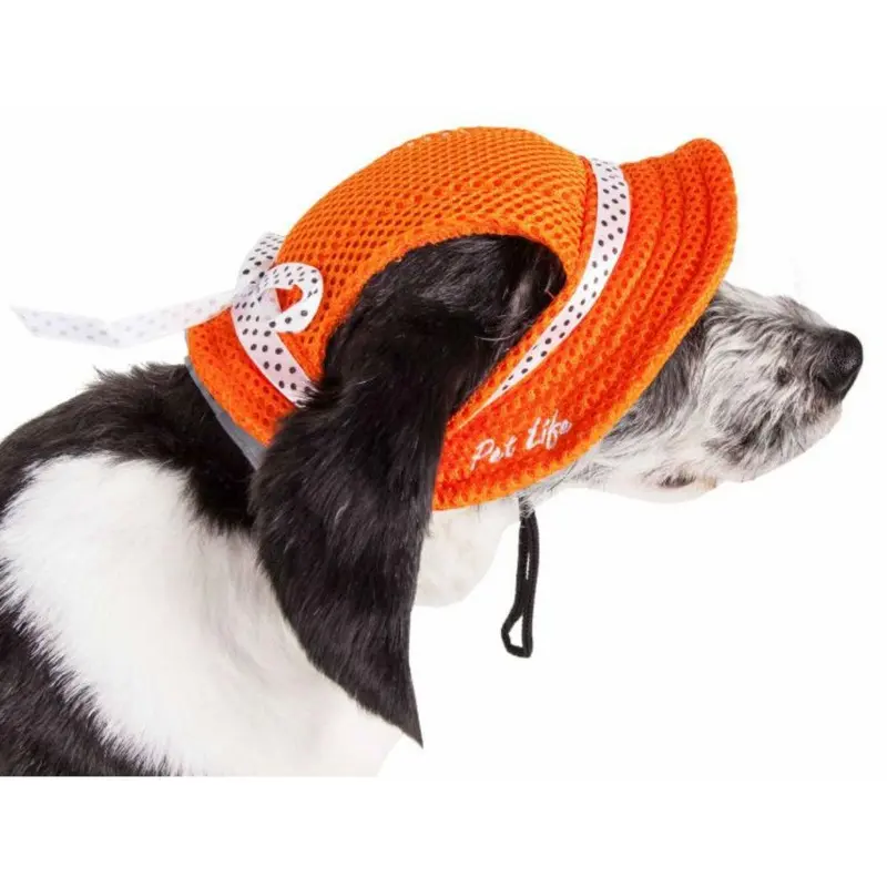 Pet Life Sea Spot Sun UV Protectant Mesh Brimmed Dog Hat Cap - Orange Medium