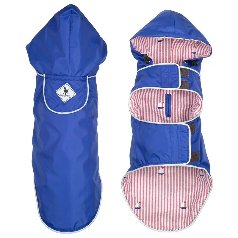 Worthy Dog Seattle Slicker Dog Raincoat - Blue/Sailboat X-Small