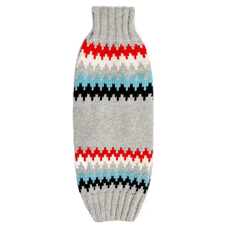 Chilly Dog Handmade Chevron Wool Dog Sweater - Gray XX-Small