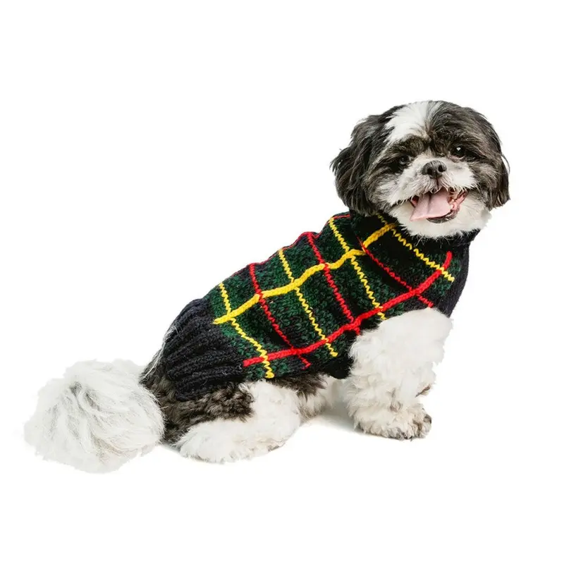 Chilly Dog Handmade Plaid Wool Dog Sweater - Navy Tartan  XX-Small