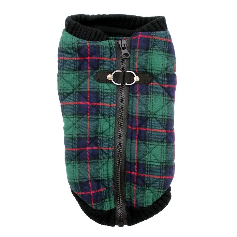 Fashion Bomber Check Dog Vest by Gooby - Green X-Small