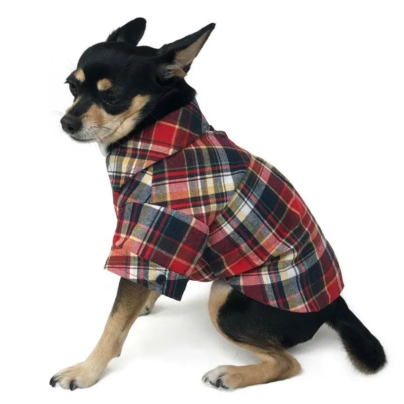 Flannel Button Down Dog Shirt by Dogo - Red XX-Small