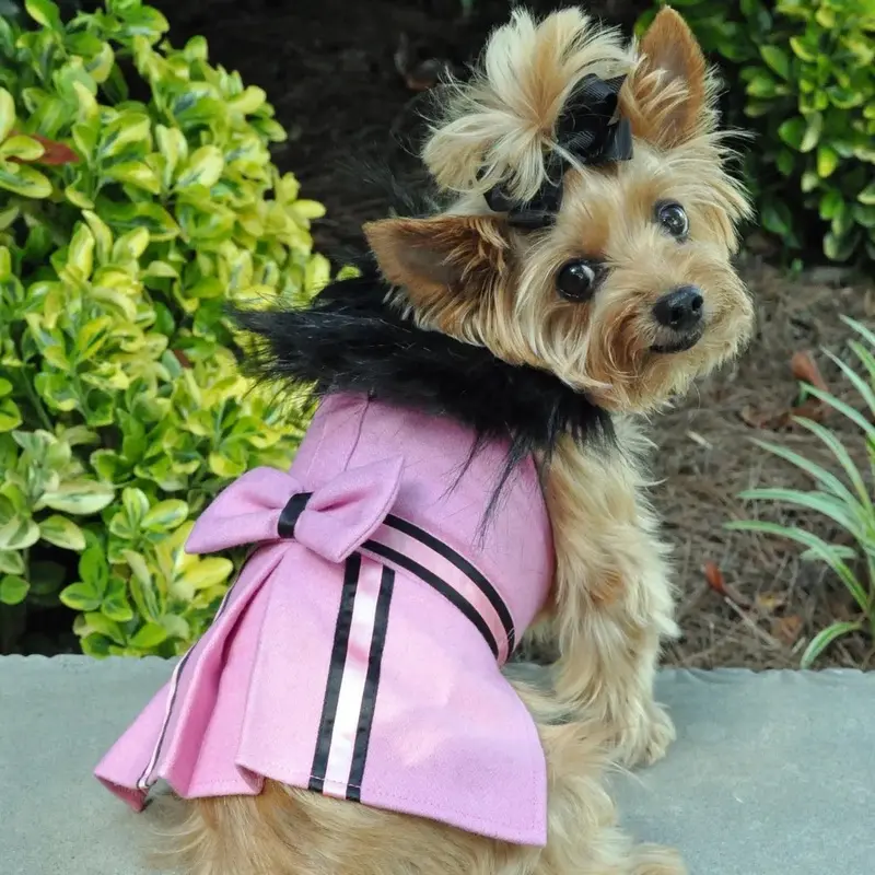 Wool Fur-Trimmed Dog Harness Coat by Doggie Design - Pink X-Small - Out of Stock!