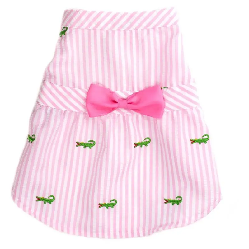Worthy Dog Pink Stripe Alligator Dog Dress X-Small