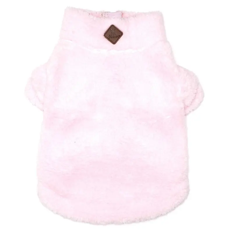 Worthy Dog Solid Fleece Quarter Zip Dog Pullover - Pink X-Small