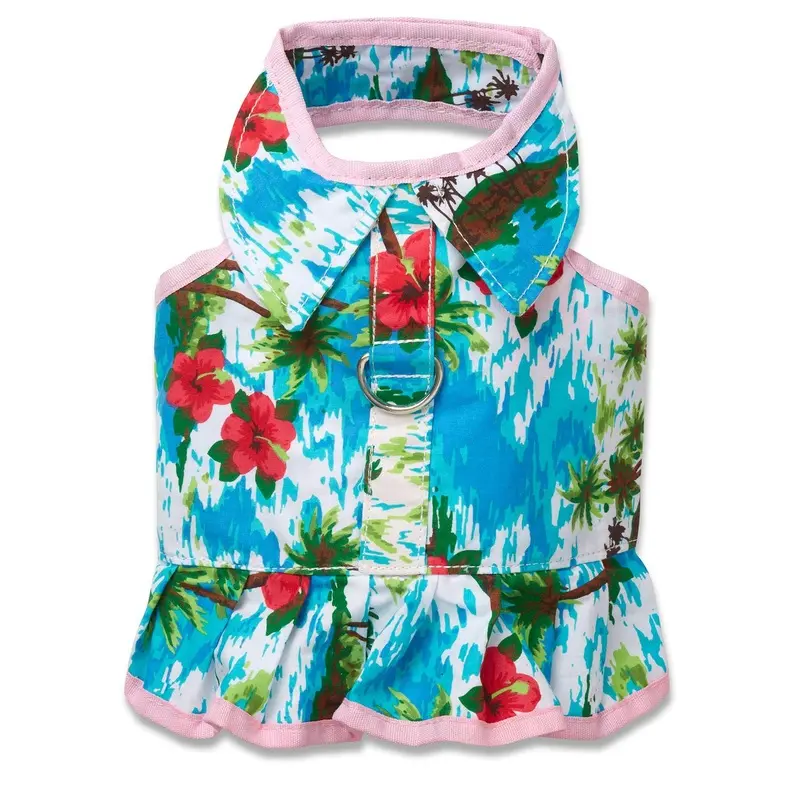 Doggles Hawaiian Flower Dress Harness - Pink Trim Teacup