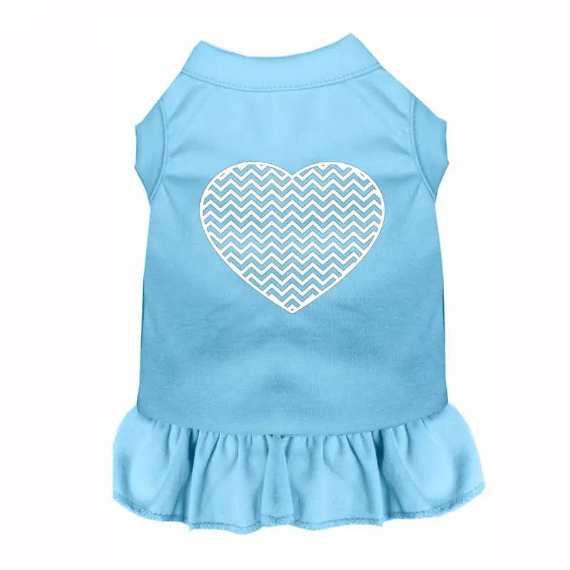 Chevron Heart Screen Print Dog Dress - Baby Blue X-Small