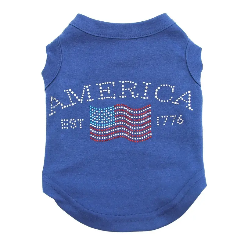 Classic American Rhinestone Dog Tank Top - Blue X-Small