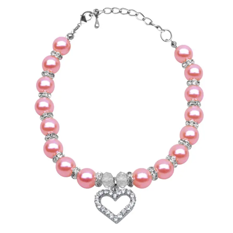 Heart and Pearl Dog Necklace - Rose Large 10-12"