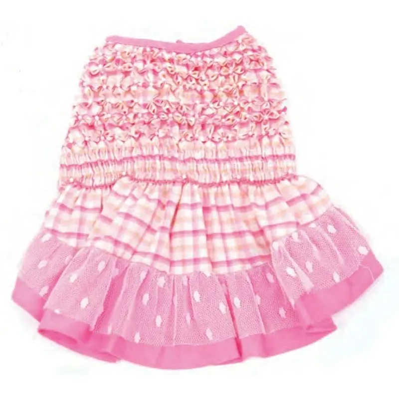 Oscar Newman Check Please Hand Smocked Dog Dress - Pink Small - Free Shipping!