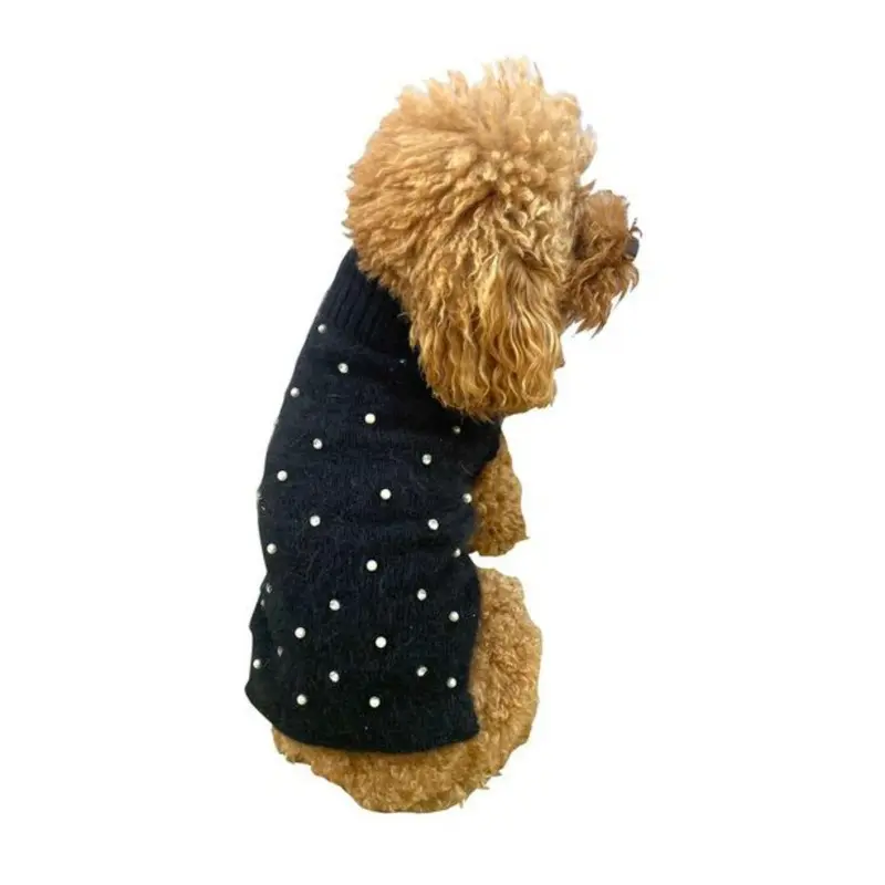 The Dog Squad Hollywood Sparkle & Pearls Dog Sweater - Black XX-Small - Out of Stock!