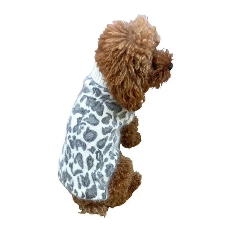 The Dog Squad Superstar Leopard Dog Sweater - Gray on Ivory XX-Small - Free Shipping!