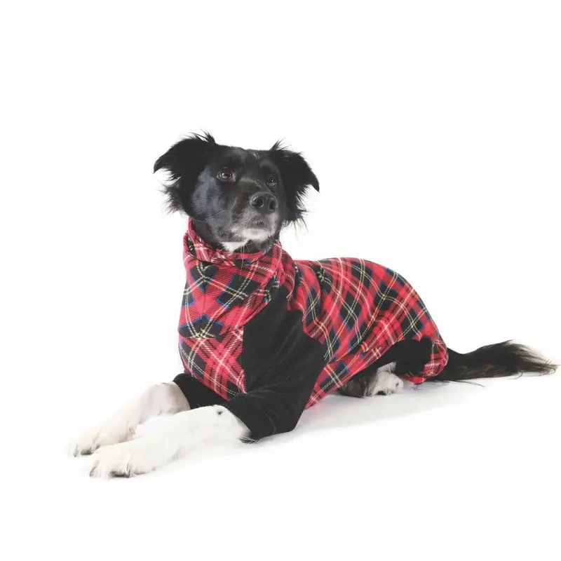 Gold Paw Stretch Fleece Dog Onesie - Red Plaid and Black Size 6 - Out of Stock!