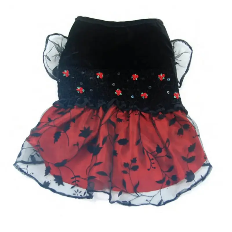 Oscar Newman Midnight Gala Smocked Dog Dress - Black & Red XX-Small - Free Shipping!