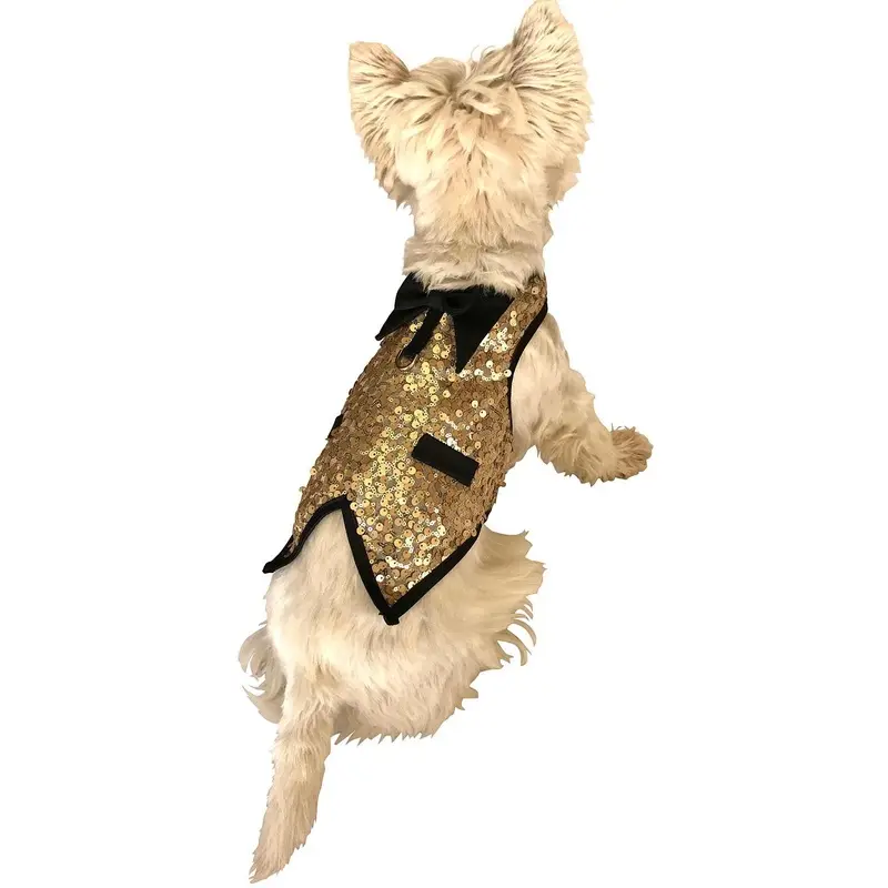 The Dog Squad Gentlemen's Sequin Dog Tuxedo Vest - Light Gold XX-Small - Free Shipping!