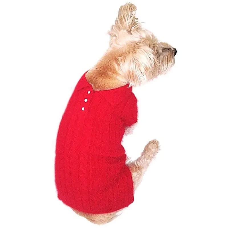 The Dog Squad Luxury Preppy Polo Cable Knit Dog Sweater - Red XX-Small - Free Shipping!