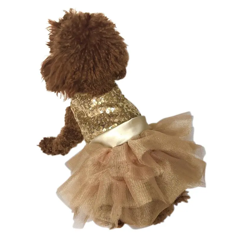 The Dog Squad Marilyn Sequin Fufu Tutu Dog Dress - Light Gold XX-Small - Free Shipping!