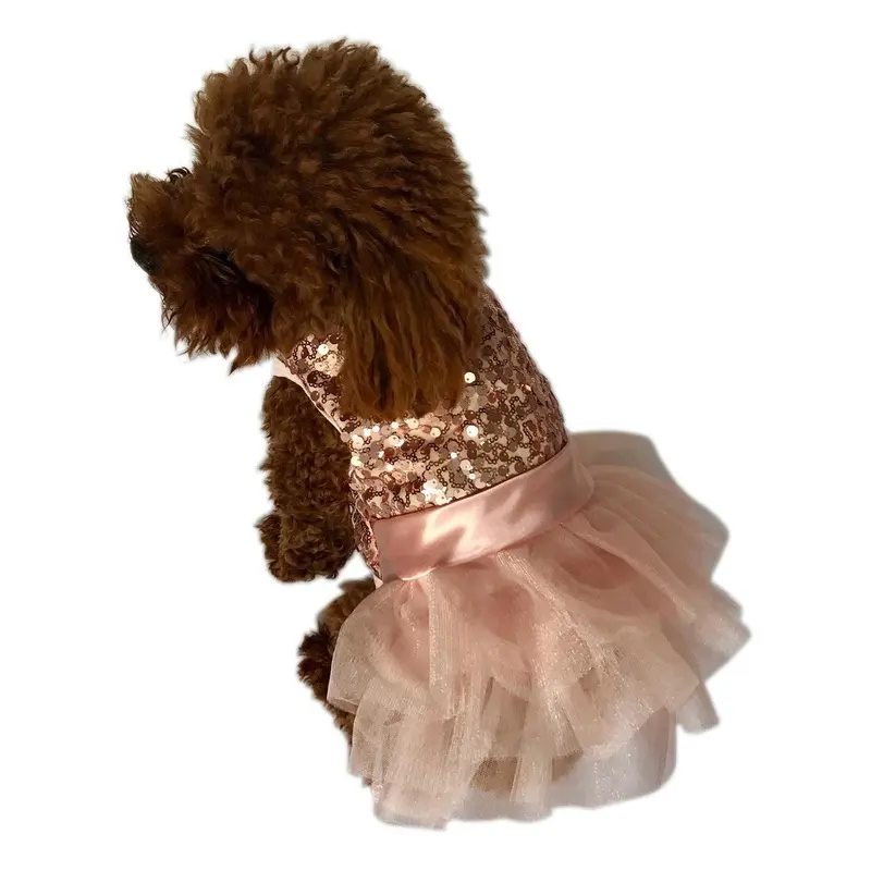 The Dog Squad Marilyn Sequin Fufu Tutu Dog Dress - Rose Gold XX-Small - Free Shipping!