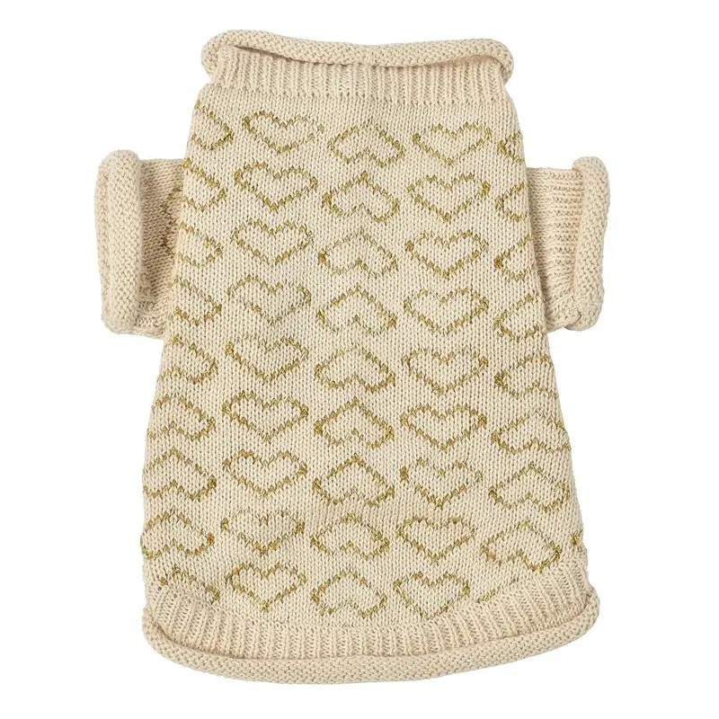 Oscar Newman Heart to Heart Dog Sweater - Beige XX-Small - Out of Stock!